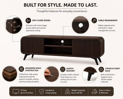 PremWood Modern Fluted TV Unit / Media Console | 65 Inch TV Stand with Storage Cabinet