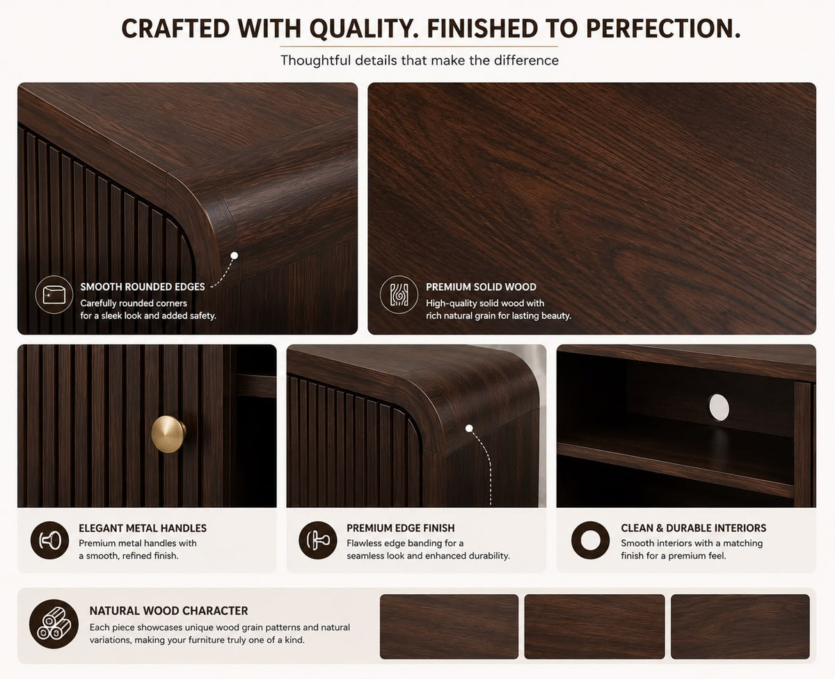 PremWood Modern Fluted TV Unit / Media Console | 65 Inch TV Stand with Storage Cabinet