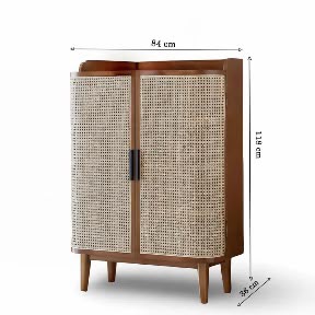 PremWood Solid Wood Rattan Cane Shoe Cabinet | 2-Door Entryway Storage Cabinet with 4 Shelves