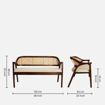 PremWood Rattan 2 Seater Sofa Bench | Solid Wood Frame with Handwoven Cane Back