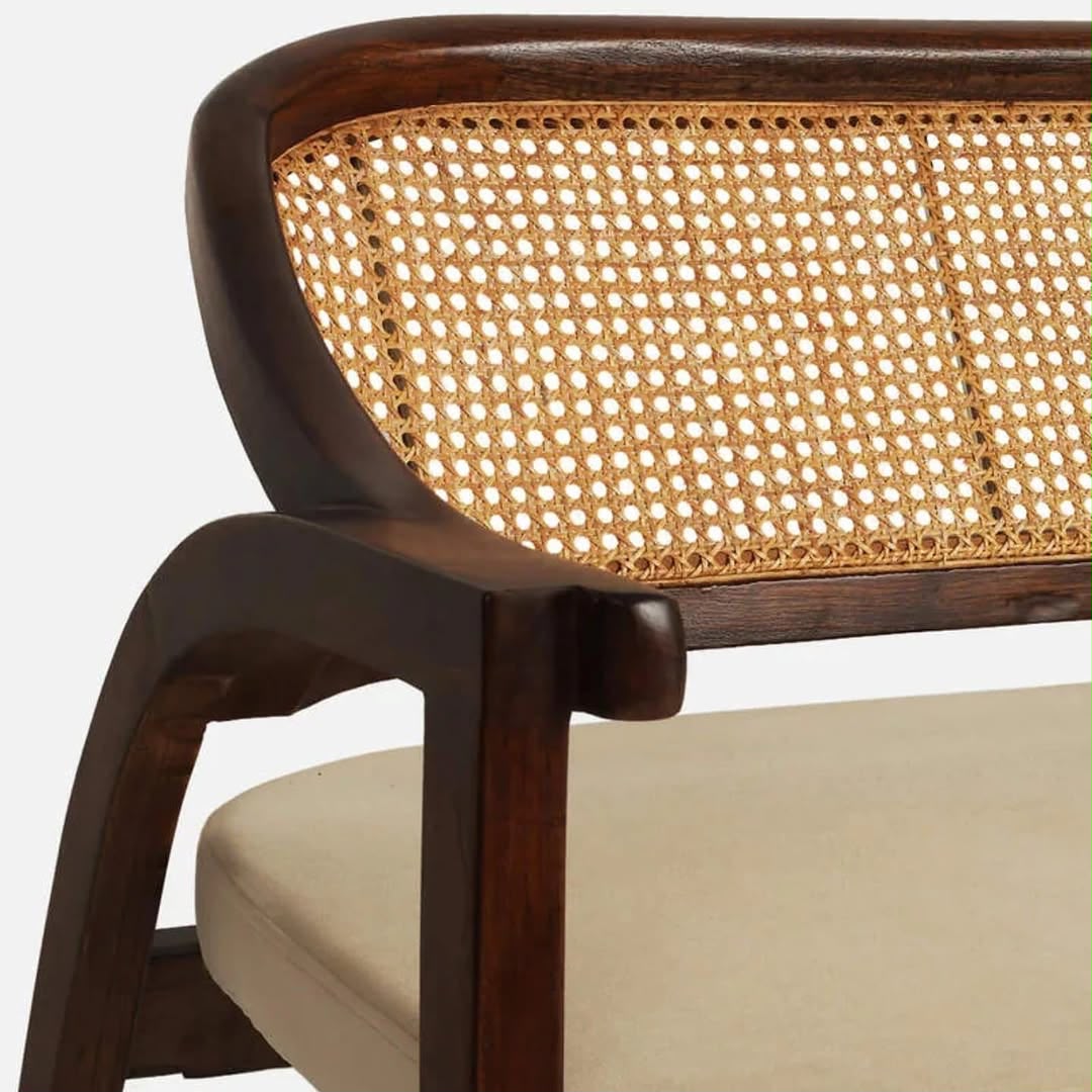 PremWood Rattan 2 Seater Sofa Bench | Solid Wood Frame with Handwoven Cane Back