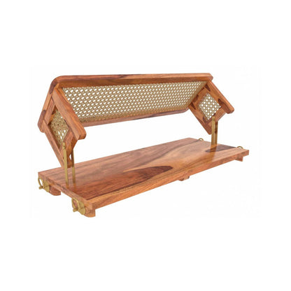 PremWood Solid Sheesham Wood Swing Jhula with Natural Rattan Cane Backrest, Brass-Coated Rods, Honey Finish, Handcrafted Hanging Swing for Home, Balcony & Living Room
