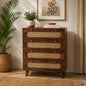 PremWood Solid Sheesham Wood Chest of 4 Drawers with Natural Rattan Cane Weave | Honey Finish Wooden Dresser Cabinet | Bedroom & Living Room Storage