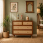 PremWood Solid Sheesham Wood Chest of Drawers with Natural Rattan Cane Weave Front | Honey Finish Wooden Dresser Cabinet | 4 Drawer Storage for Bedroom & Living Room