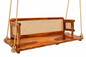 PremWood Solid Sheesham Wood Swing Jhula with Natural Rattan Cane Backrest, Brass-Coated Rods, Honey Finish, Handcrafted Hanging Swing for Home, Balcony & Living Room
