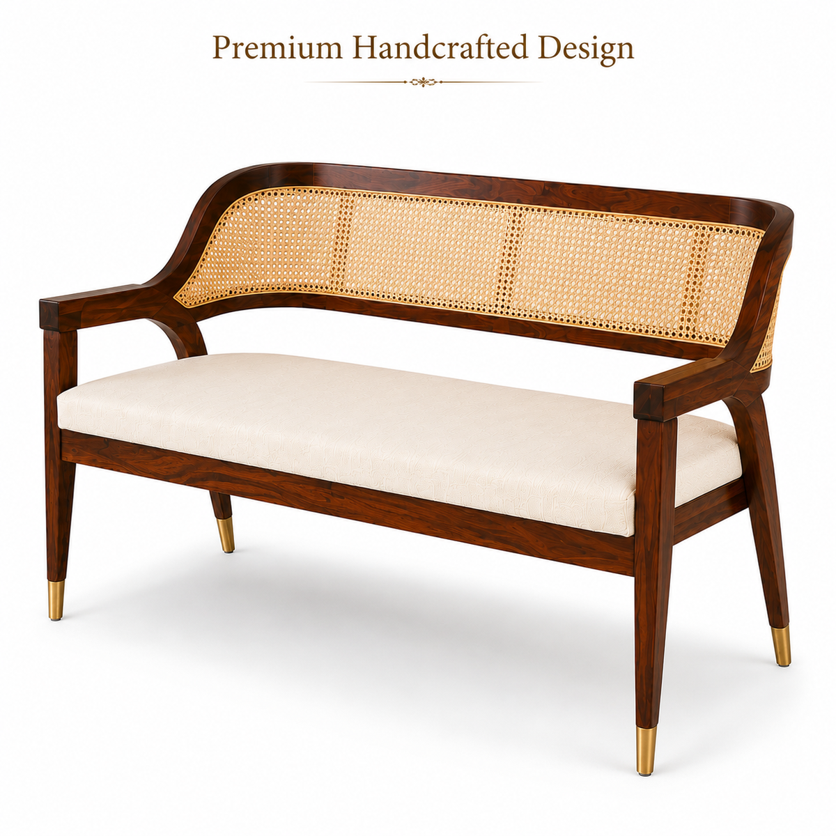 PremWood Solid Sheesham Wood Rattan Sofa Bench 54 Inch | Premium 3 Seater Wooden Sofa
