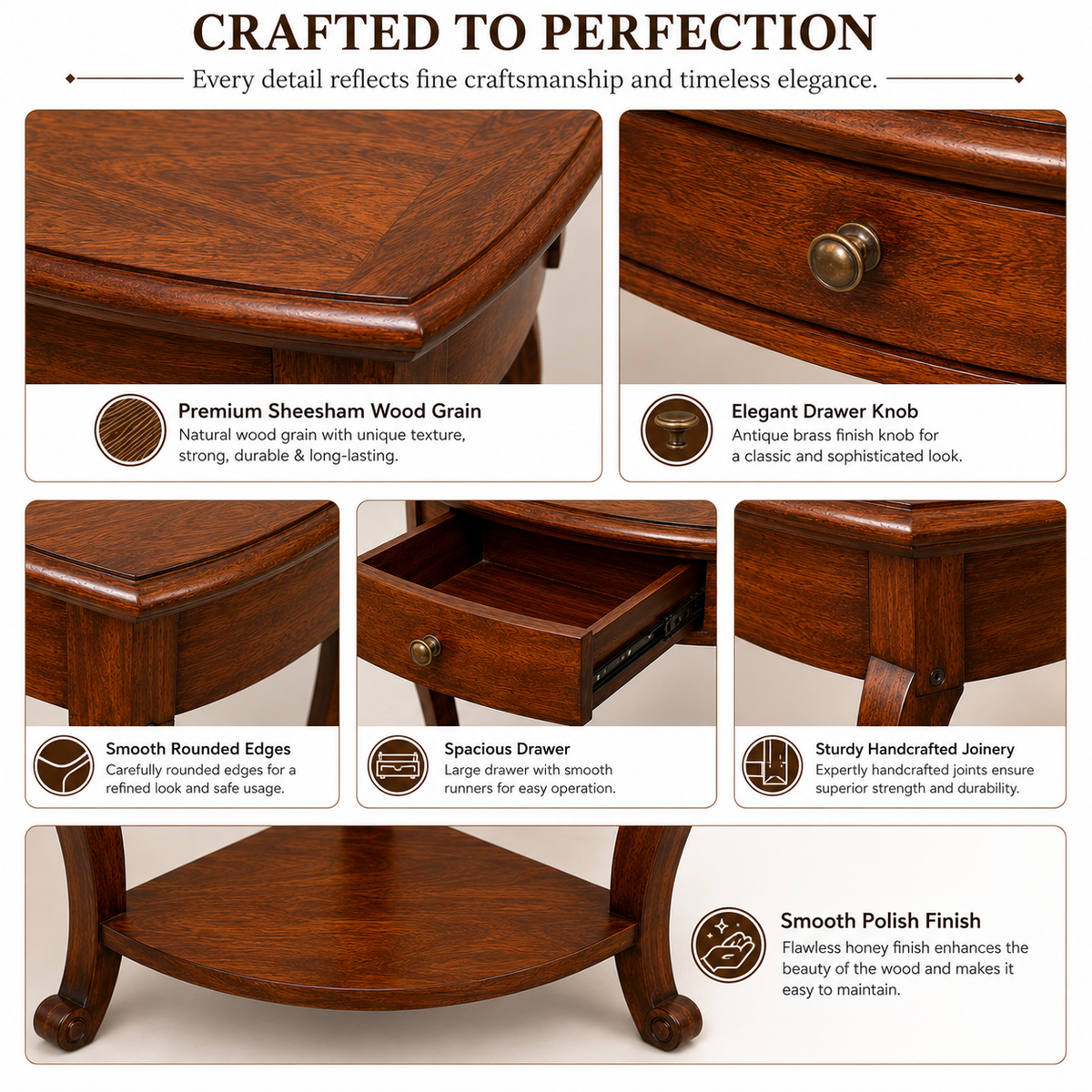 PremWood Solid Sheesham Wood Corner Side Table with Drawer & Bottom Shelf | Handcrafted Wooden End Table for Living Room, Bedroom & Hallway | Space Saving Corner Accent Table | Honey Finish