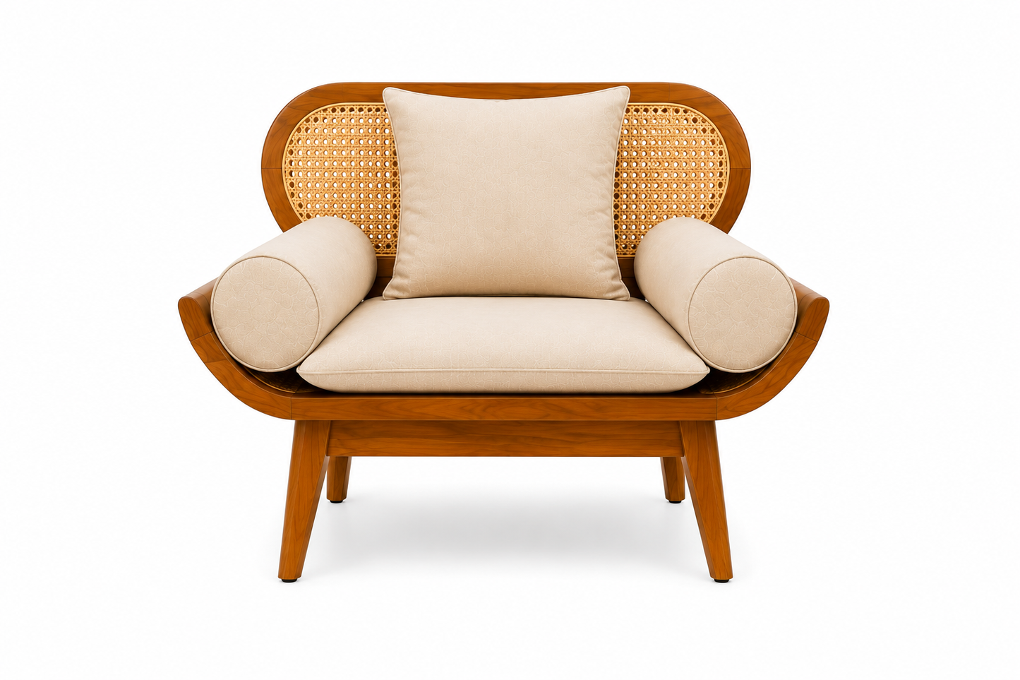 Premwood Solid Sheesham Wood 3+1+1 Sofa Set with Natural Rattan Cane | 3-Seater Sofa & 2 Single Seater Chairs | Honey Finish |  Living Room Furniture
