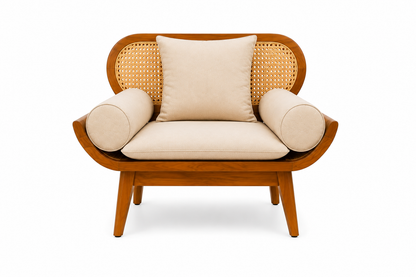 Premwood Solid Sheesham Wood 3+1+1 Sofa Set with Natural Rattan Cane | 3-Seater Sofa & 2 Single Seater Chairs | Honey Finish |  Living Room Furniture