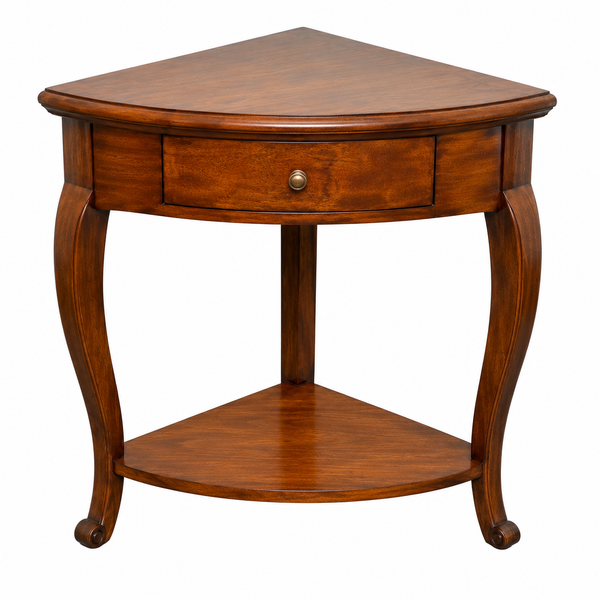 PremWood Solid Sheesham Wood Corner Side Table with Drawer & Bottom Shelf | Handcrafted Wooden End Table for Living Room, Bedroom & Hallway | Space Saving Corner Accent Table | Honey Finish