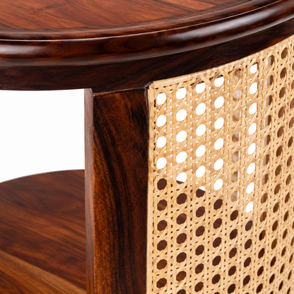 Luxury Sheesham Wood Coffee Table Set with 2 Natural Cane Chairs | Handcrafted Living Room Furniture