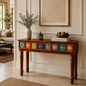 Premwood Handcrafted Solid Wood Console Table with Colorful Ceramic Tile Inlay | 40 Inch Entryway, Hallway & Living Room Accent Console Table