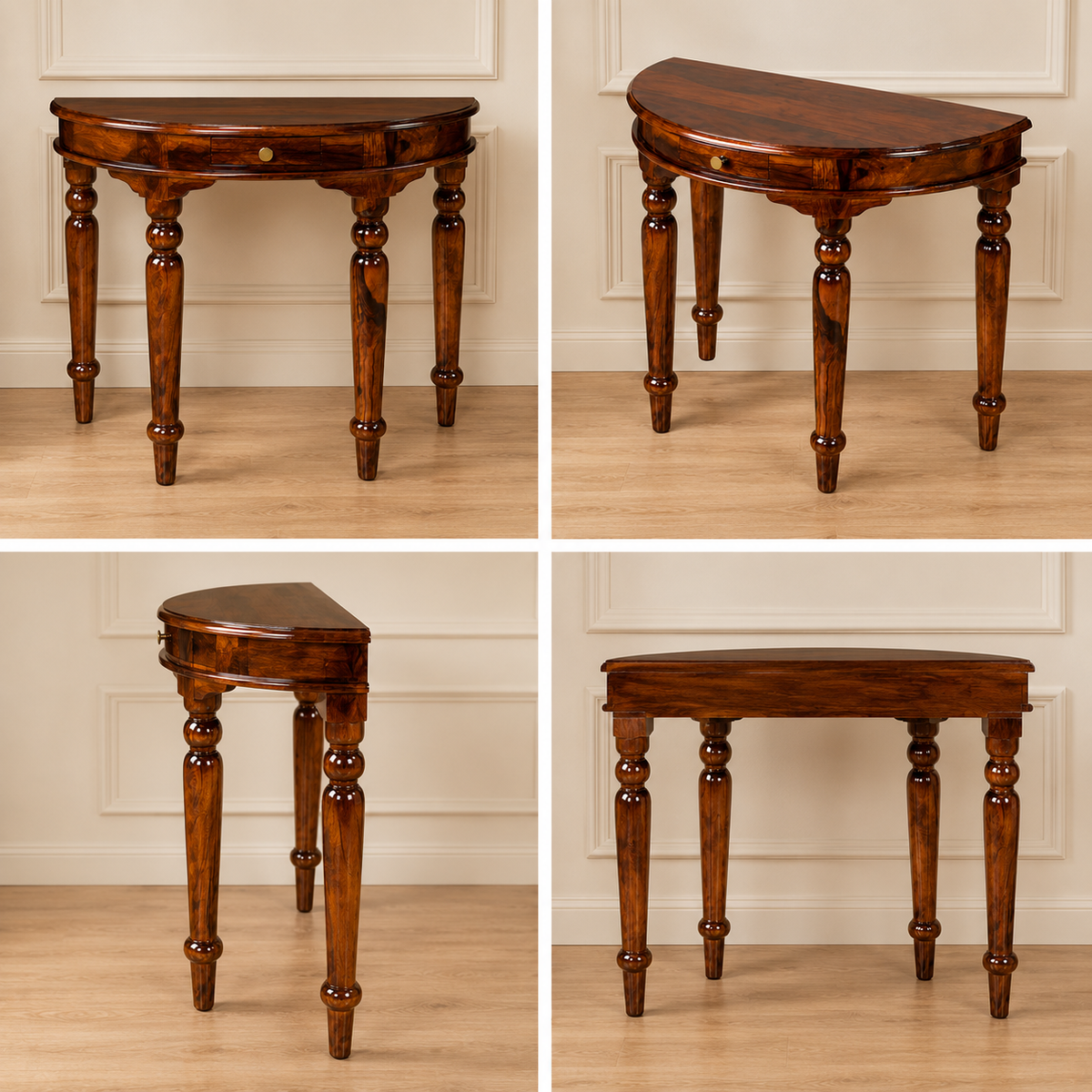 PremWood Solid Sheesham Wood Half Moon Console Table with Storage Drawer | Entryway, Hallway & Living Room Console Table | Honey Finish