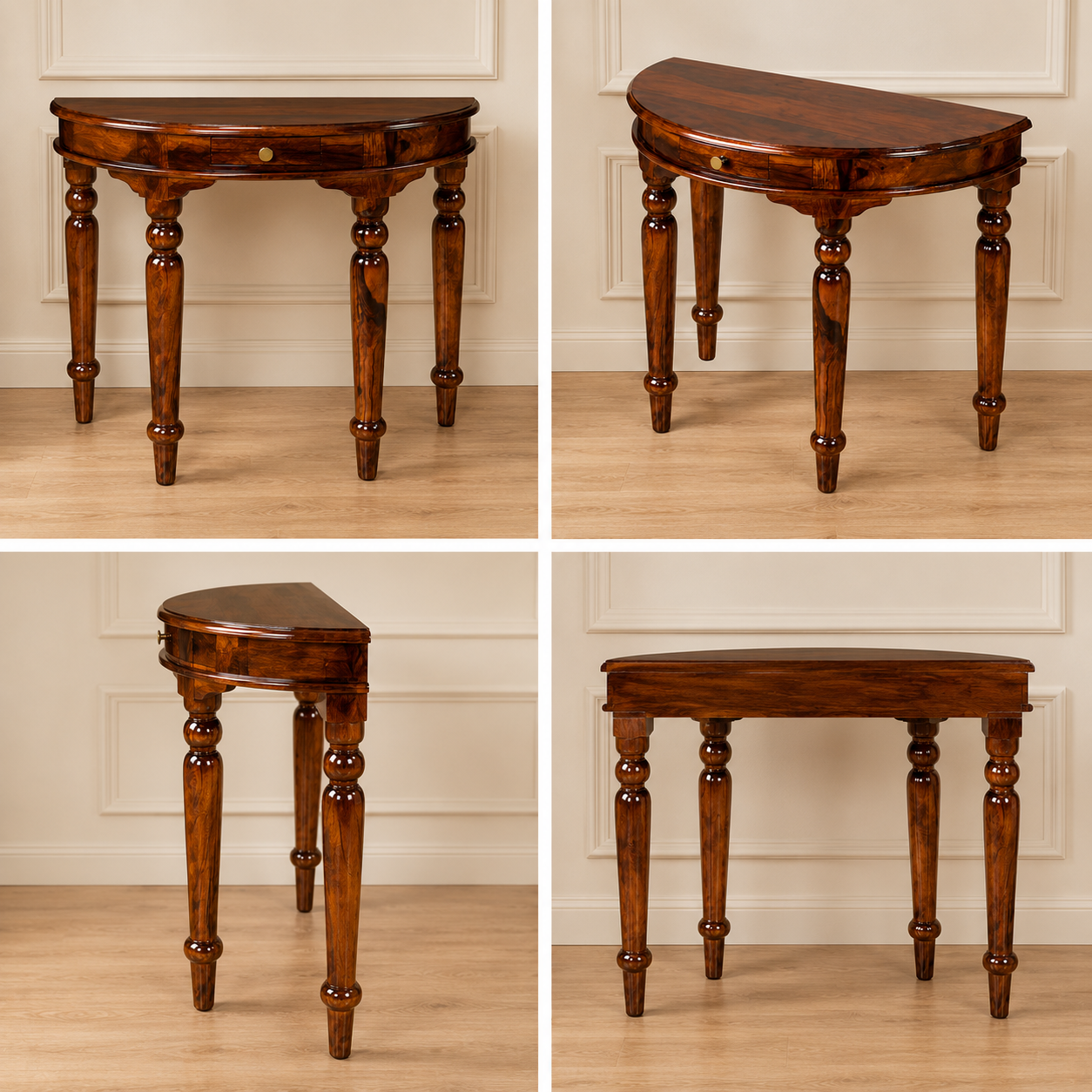 PremWood Solid Sheesham Wood Half Moon Console Table with Storage Drawer | Entryway, Hallway & Living Room Console Table | Honey Finish