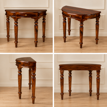 PremWood Solid Sheesham Wood Half Moon Console Table with Storage Drawer | Entryway, Hallway & Living Room Console Table | Honey Finish