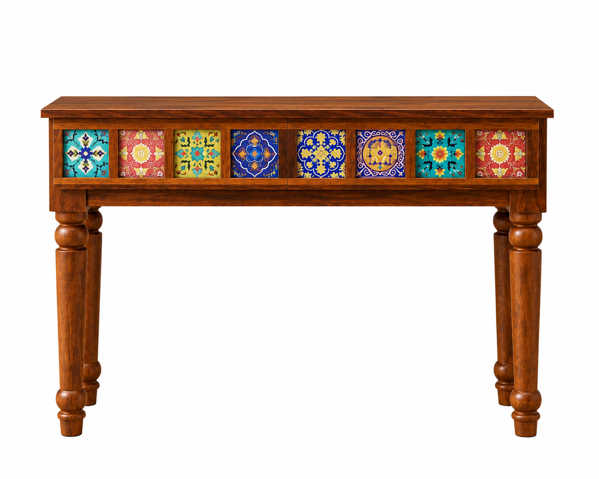 Premwood Handcrafted Solid Wood Console Table with Colorful Ceramic Tile Inlay | 40 Inch Entryway, Hallway & Living Room Accent Console Table
