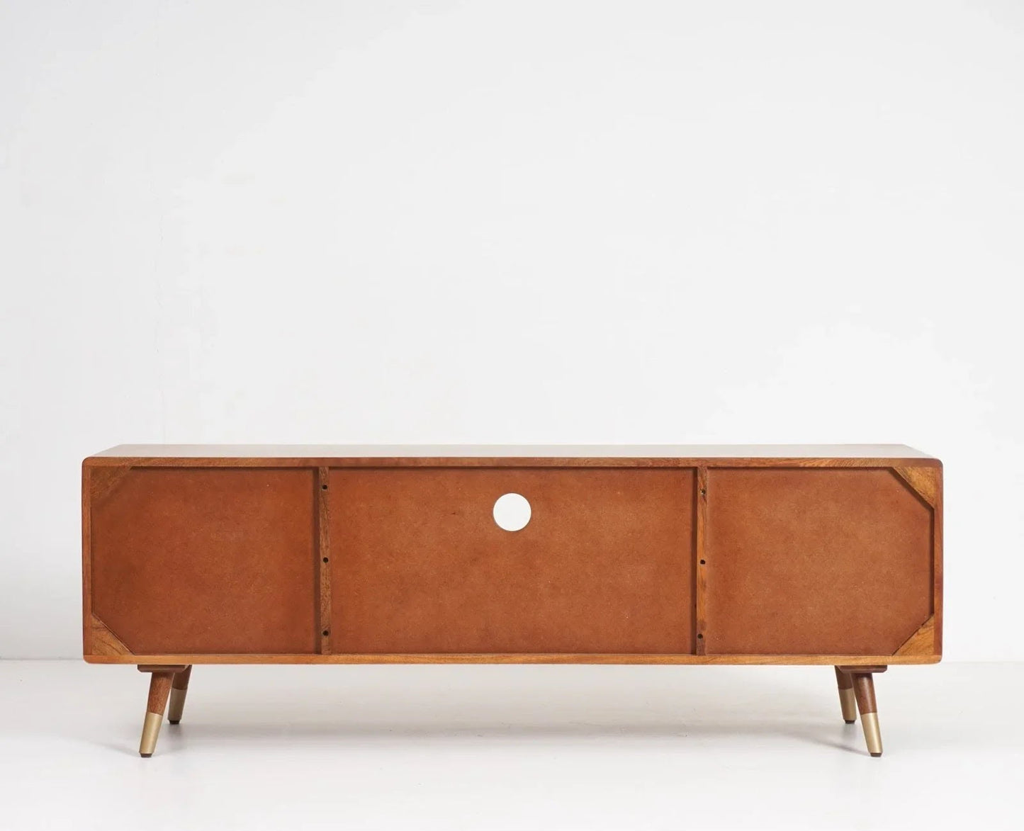 Premwood Solid Wood Rattan Cane TV Cabinet | Mid-Century Entertainment Unit | Brown Finish