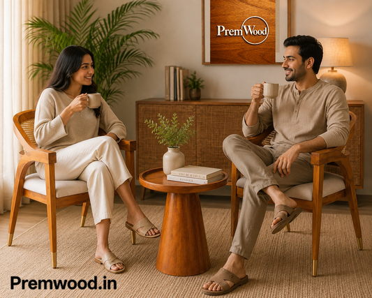 PremWood Solid Sheesham Wood Rattan Coffee Table Set | 2 Lounge Chairs + 1 Coffee Table