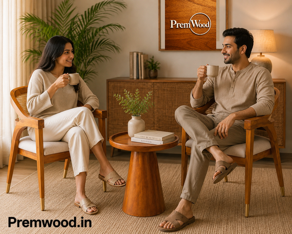PremWood Solid Sheesham Wood Rattan Coffee Table Set | 2 Lounge Chairs + 1 Coffee Table