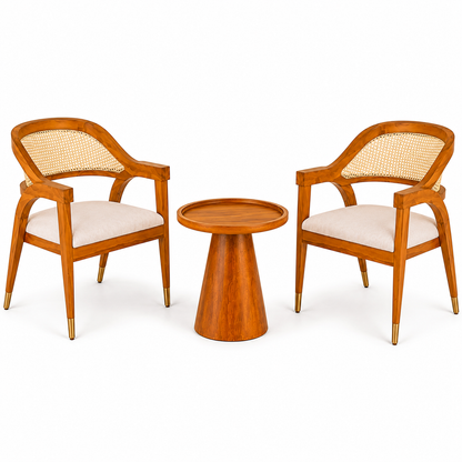 PremWood Solid Sheesham Wood Rattan Coffee Table Set | 2 Lounge Chairs + 1 Coffee Table