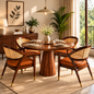 PremWood Solid Sheesham Wood Round Dining Table Set with 4 Cane Back Chairs | Modern Luxury Dining Set for Home & Dining Room