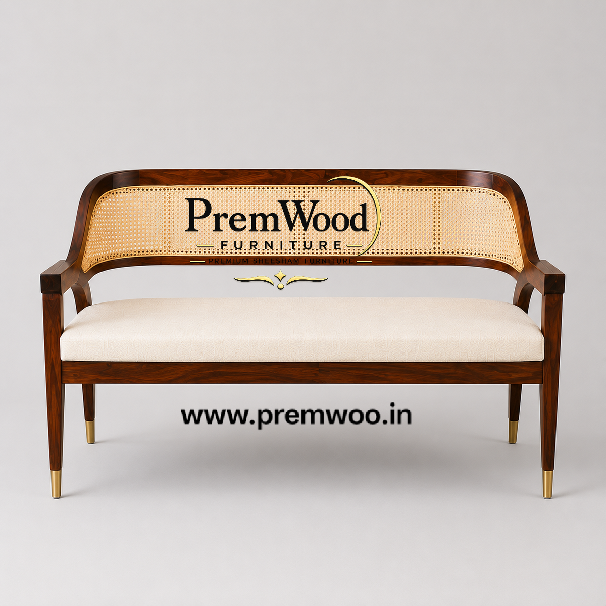 PremWood Luxury Solid Sheesham Wood & Natural Cane 3 Seater Sofa Set with Coffee Table & 2 Chairs | Premium Living Room Furniture