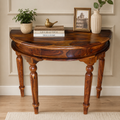 PremWood Solid Sheesham Wood Half Moon Console Table with Storage Drawer | Entryway, Hallway & Living Room Console Table | Honey Finish