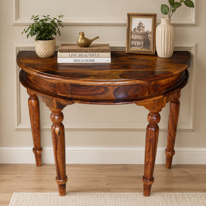 PremWood Solid Sheesham Wood Half Moon Console Table with Storage Drawer | Entryway, Hallway & Living Room Console Table | Honey Finish