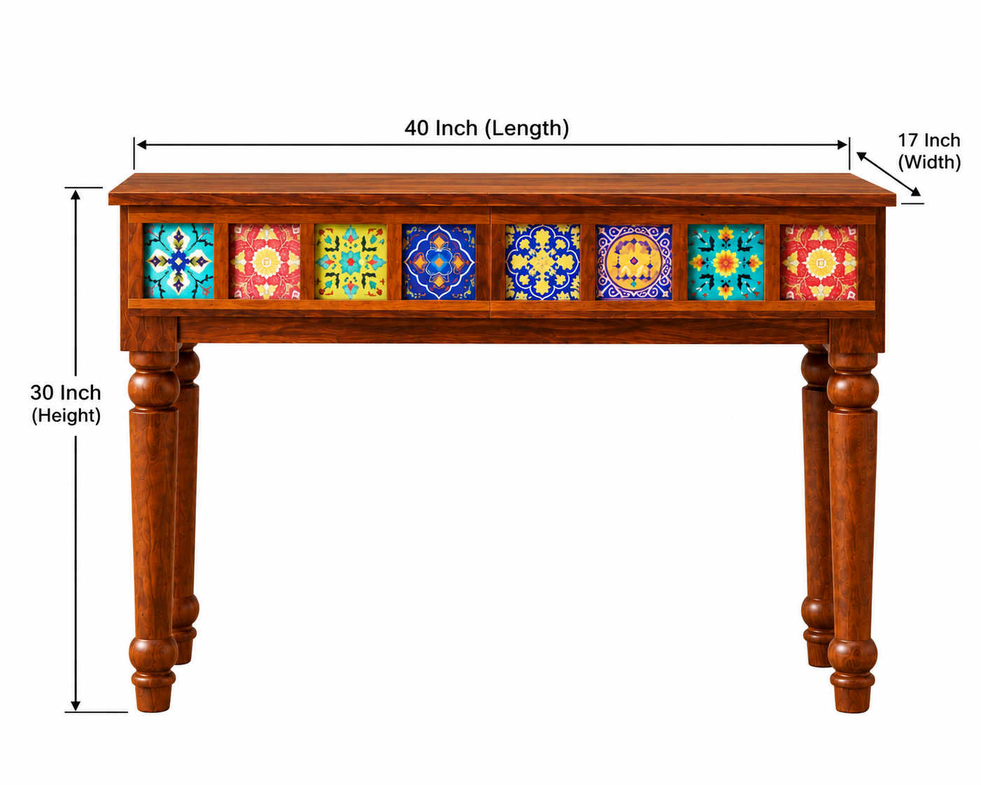 Premwood Handcrafted Solid Wood Console Table with Colorful Ceramic Tile Inlay | 40 Inch Entryway, Hallway & Living Room Accent Console Table