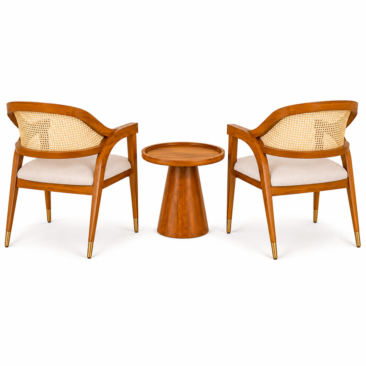 PremWood Solid Sheesham Wood Rattan Coffee Table Set | 2 Lounge Chairs + 1 Coffee Table