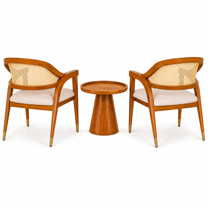 PremWood Solid Sheesham Wood Rattan Coffee Table Set | 2 Lounge Chairs + 1 Coffee Table