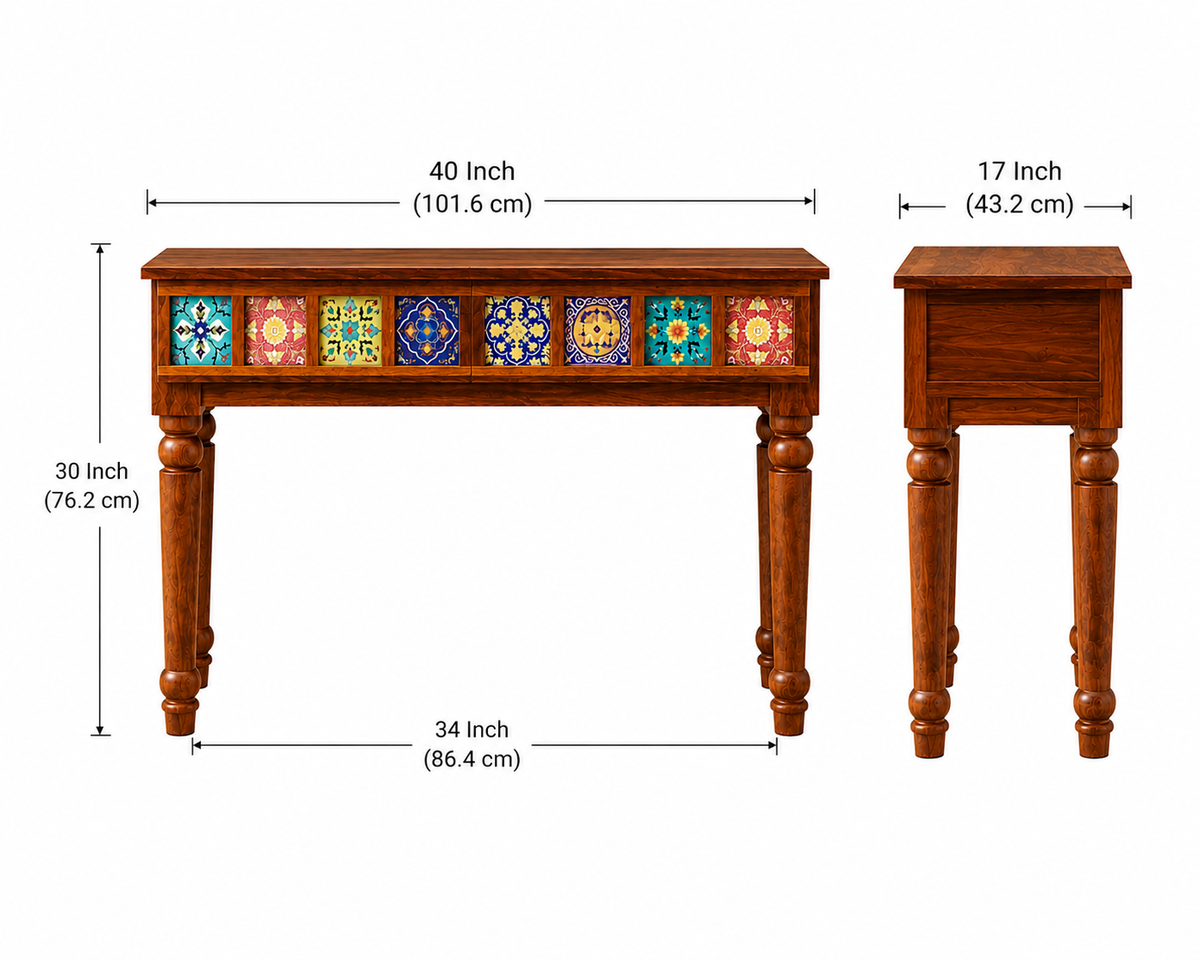 Premwood Handcrafted Solid Wood Console Table with Colorful Ceramic Tile Inlay | 40 Inch Entryway, Hallway & Living Room Accent Console Table